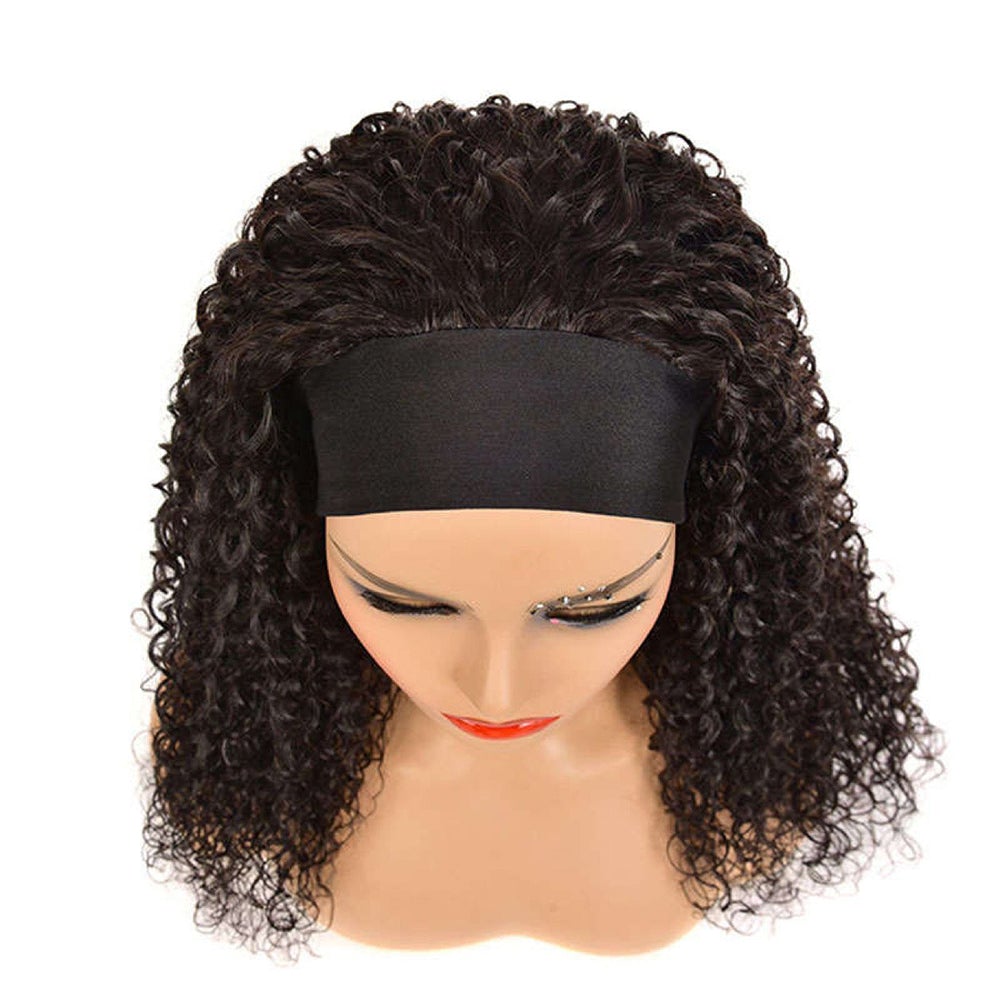 Jsaierl Headband Wig Human Hair Curly Headband Wig Glueless Lace Front Human Hair, Size: One size, Clear